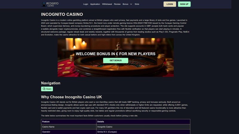 Did you know the first bet at an incognito casino can be placed in under 30 seconds?